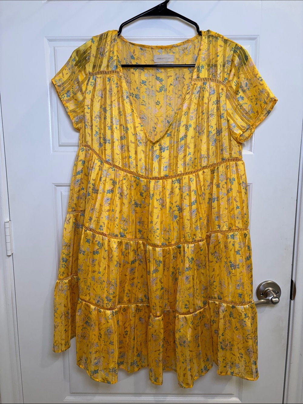 Urban Outfitters Yellow Floral Tiered Babydoll Mini Dress XS
